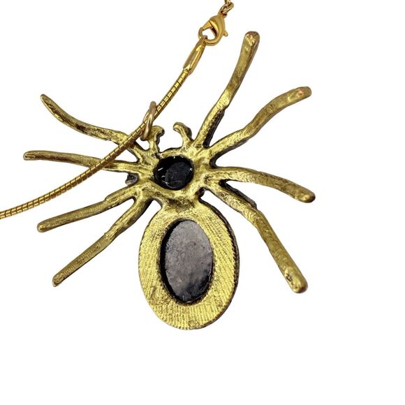 Vtg Gold Tone Spider Pendant Choker Necklace 16.5" With Rhinestones Statement - Picture 10 of 12